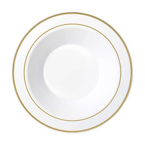 12x 6pc Partyware Reusable Heavy Duty Bowl Set W/ Gold Lining 190mm White