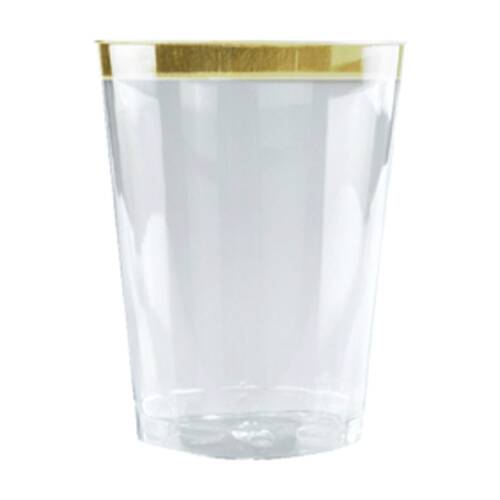 12x 6pc Partyware Hard Plastic Drinking Tumbler Cup Set W/ Gold Rim 250ml Clear