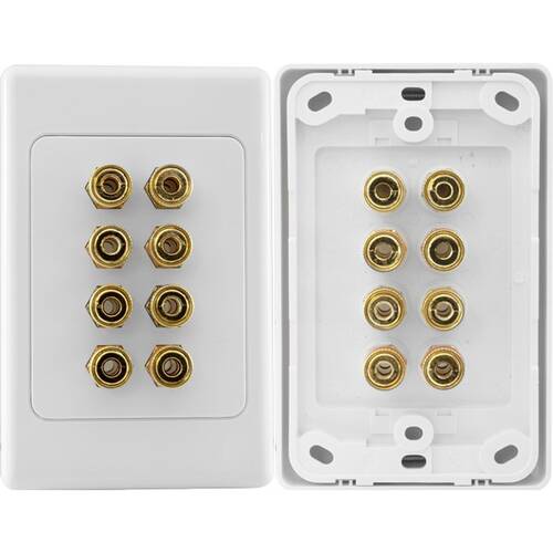 Pro2 8 Terminal Speaker Wall Plate 8X Banana Sockets Gold Plated Connectors