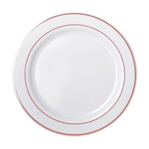 12x 6pc Partyware Heavy Duty Dinner Plates Set W/ Rose Gold Lining 260mm White