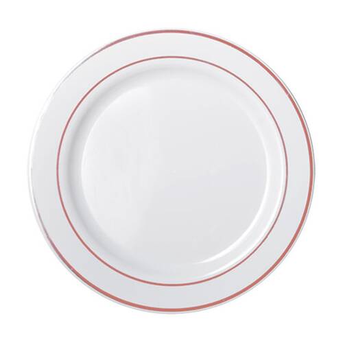 24x 6pc Partyware Heavy Duty Lunch Plates Set W/ Rose Gold Lining 190mm White