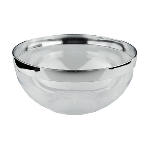 6x Partyware Reusable Heavy Duty Salad Bowl W/ Silver Rim 240mm Clear