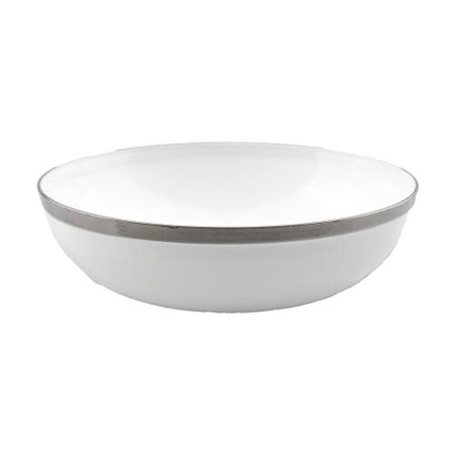 12x 4pc Partyware Reusable Heavy Duty Salad Bowl Set W/ Silver Rim 142mm White