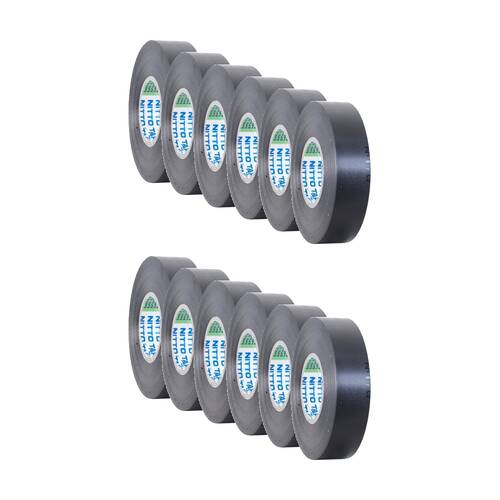 12PK Nitto Black 20Mt Tape PVC Electrical 20 Metre Insulation