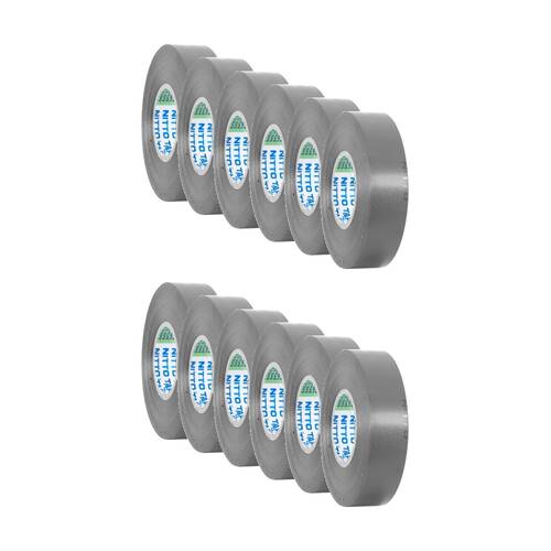 12PK Nitto Grey 20Mt Tape PVC Electrical Insulation 19mm Lead-Free Vinyl Roll