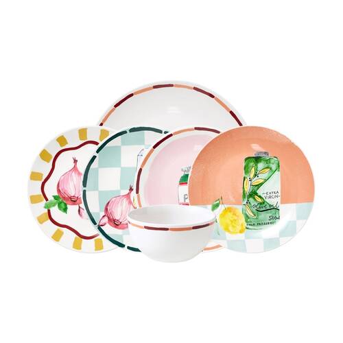 12pc Porto Valentina Italian Inspired Illustration Dinner Set Multicoloured