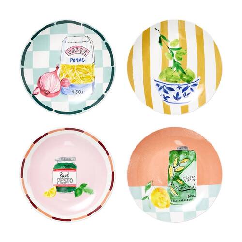 4pc Porto Valentina Italian Inspired Illustration Dinner Plate Set Multicoloured