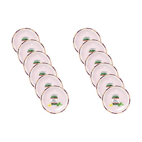 12PK Porto Valentina Italian Inspired Pesto Illustration Side Plate Pink 20cm