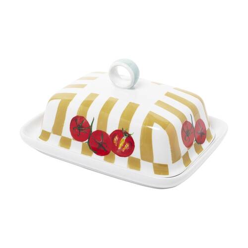 Porto Italian inspired Valentina Butter Dish W/ Tomato Illustration 19x14.5cm