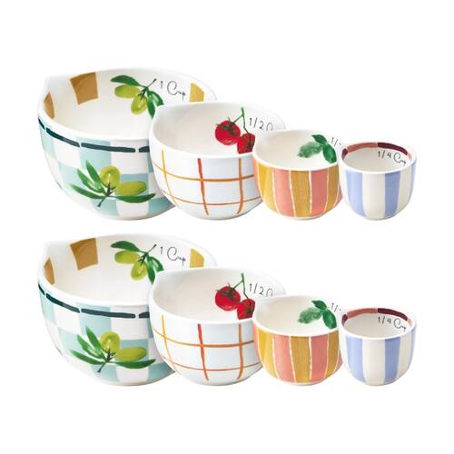 2x 4pc Porto Italian Inspired Multicoloured Valentina Measuring Cups Stoneware