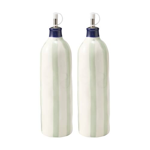 2PK Porto Sable Kitchen Oil Bottle White & Sage Green Stripe 850ml
