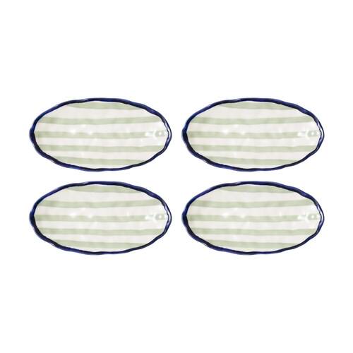 4PK Porto Sable Kitchen Oval Platter White & Sage Green Stripe 31cm