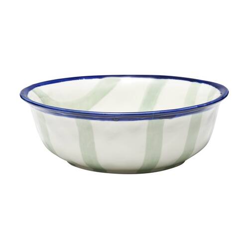 Porto Sable Kitchen Serving Bowl White & Sage Green Stripe 25cm