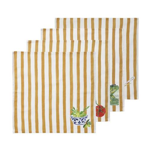 4pc Porto Italian Food Inspired Brown & White Stripe Valentina Napkins 45x45cm
