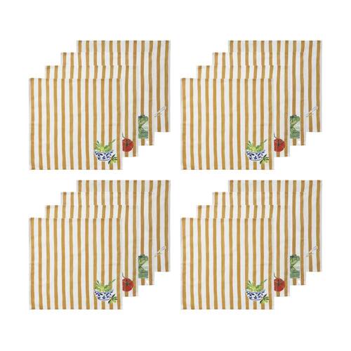 4x 4pc Porto Italian Food Inspired Brown/White Stripe Valentina Napkins 45x45cm
