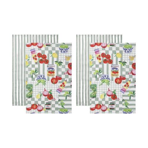 2x 2pc Porto Italian Inspired Valentina Kitchen Tea Towels Sage Green 45x70cm