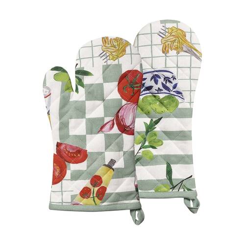 2pc Porto Italian Inspired Valentina Kitchen Oven Mitts Sage Green