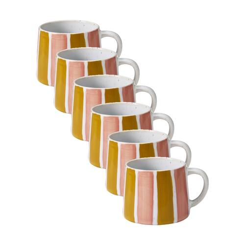 6PK Porto Carnevale Stoneware Coffee Mug Sunset Yellow/Pink Stripe 320ml