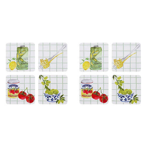 2x 4pc Porto Valentina Food Illustration Rectangle Coasters 10cm
