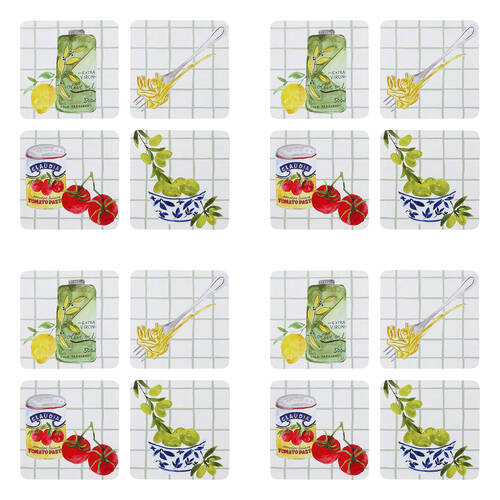 4x 4pc Porto Valentina Food Illustration Rectangle Coasters 10cm