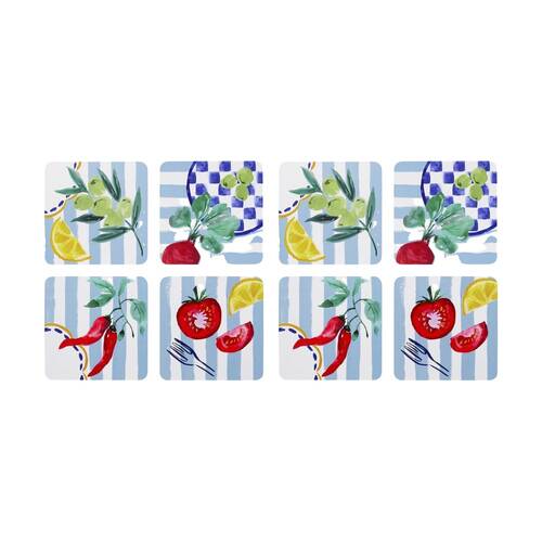 2x 4pc Porto Multicoloured Cucina Mediterranean Rectangle Coasters 10cm