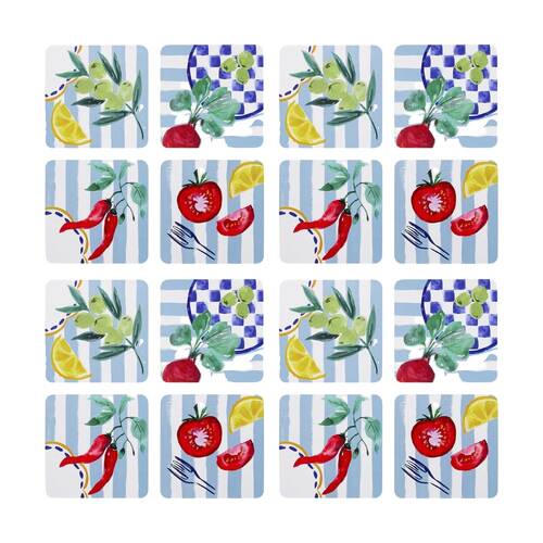 4x 4pc Porto Multicoloured Cucina Mediterranean Rectangle Coasters 10cm