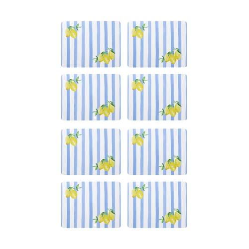 2x 4pc Porto Limone Lemon & Blue Stripe Dinner Placemats 34x26.5cm