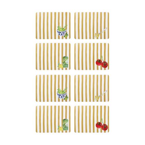 2x 4pc Porto Beige Stripe & Florence Food Rectangle Dinner Placemats 34x26.5cm