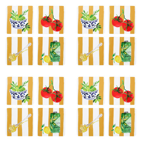 4x 4pc Porto Beige Stripe & Florence Food Rectangle Coasters 10cm