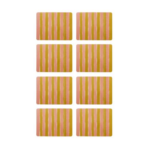 2x 4pc Porto Carnevale Brown/Pink Striped Dinner Placemats 34x26.5cm