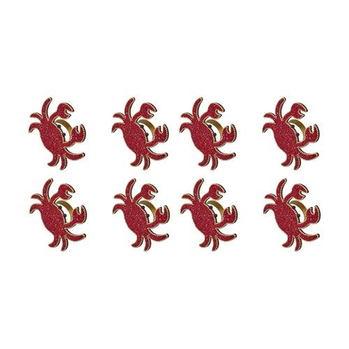 2x4pc Porto Set Beaded Napkin Rings Lobster Design Glass Table Accent Crab