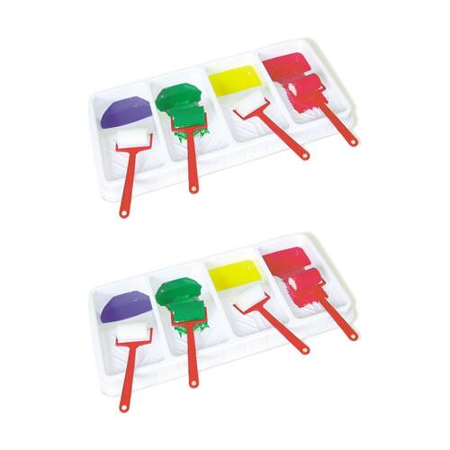 2PK Educational Colours Four Bay Roller Kids Painting Tray Art/Craft Supplies