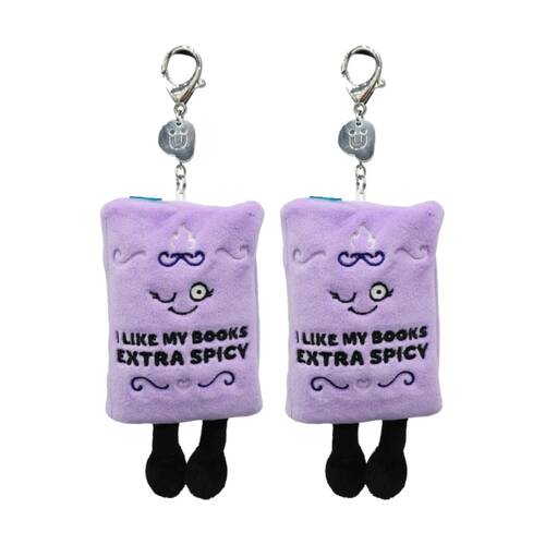 2x Punchkins Bag Charm Extra Spicy Book Plush Keyring With Metal Chain Purple