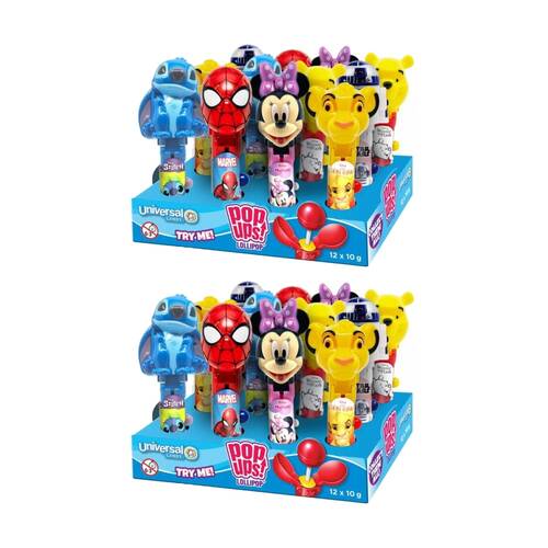 24PK Universal Candy Disney Character Pop Ups Lollipops 10g Assorted