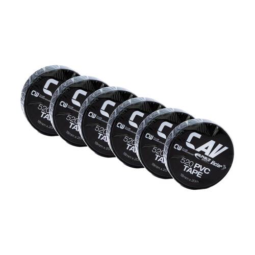 6PK Victor Sports PVC Heavy Duty Electrical Insulation Tape Roll Black 18mmx20m