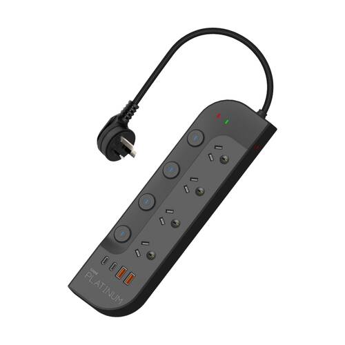 Crest Platinum 4 Socket Surge Protector AU/NZ Plug USB Power Board Blk 1.8m