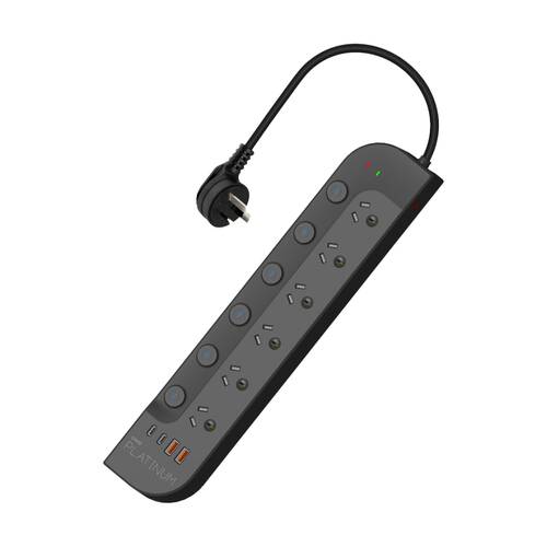 Crest Platinum 6 Socket Surge Protector AU/NZ Plug USB Power Board Blk 1.8m