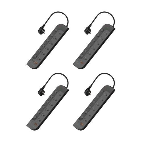 4PK Crest Platinum 6 Socket Surge Protector AU/NZ Plug USB Power Board Blk 1.8m