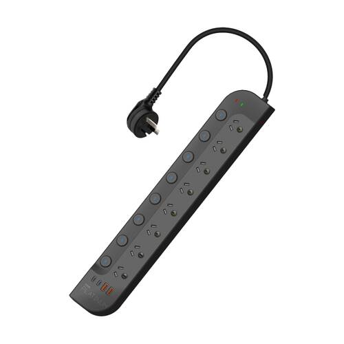 Crest Platinum 8 Socket Surge Protector AU/NZ Plug USB Power Board Blk 1.8m