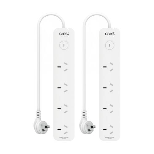 2PK Crest 4 Socket Switch Surge Protector AU/NZ Plug Power Board White 90cm