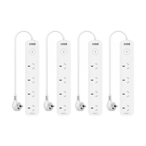 4PK Crest 4 Socket Switch Surge Protector AU/NZ Plug Power Board White 90cm