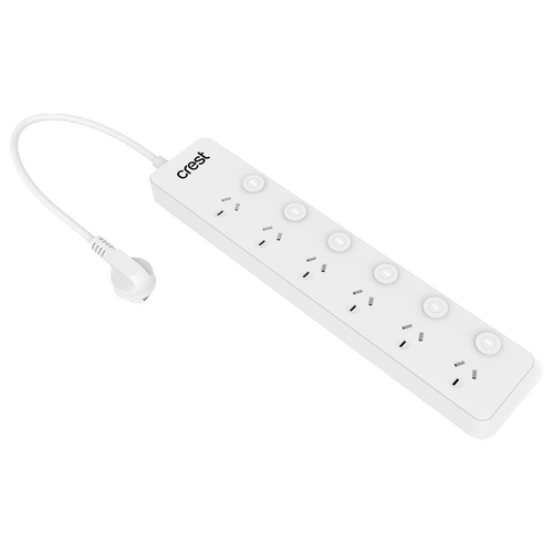 Crest 6 Socket Switched Surge Protection Power Board AU/NZ Plug White 1m