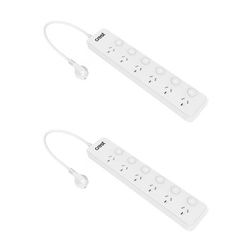 2PK Crest 6 Socket Switched Surge Protection Power Board AU/NZ Plug White 1m