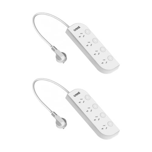 2PK Crest 4 Socket Switched Wall Mountable Power Board AU/NZ Plug White 1m