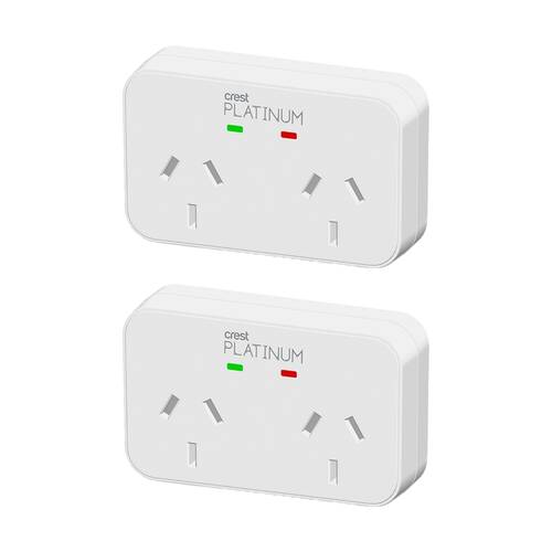 2PK Crest Platinum 2 Socket Surge Protector AU/NZ Plug W/ Child Protection White