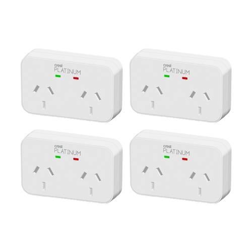 4PK Crest Platinum 2 Socket Surge Protector AU/NZ Plug W/ Child Protection White