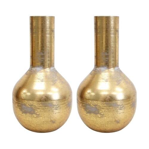 2PK LVD Decorative Metal Bud Vase Home Decor Metallic Gold 20x11x11cm