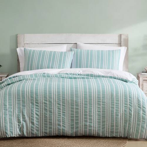 3pc Ardor Flynn Quilt Cover Set Yarn-Dyed Seersucker Bedding Blue