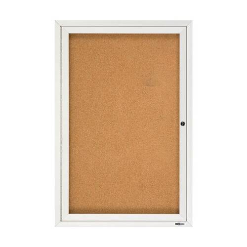 Quartet Enclosed Board Cork W/ Locking Door Aluminium 600x900mm Silver