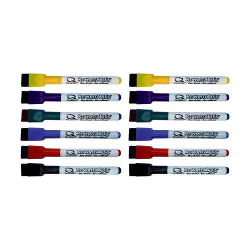 2x 6pc Quartet Marker Rewritables Colourful Fine Tip Pen Assorted